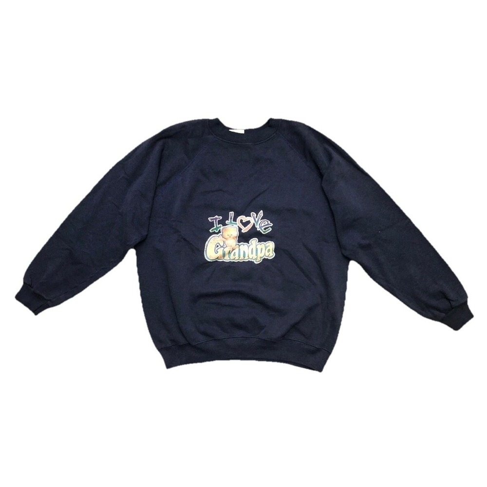 Hanes Sweatshirt Women's L Navy‎ I Love Grandpa Bear DE Vintage 1979